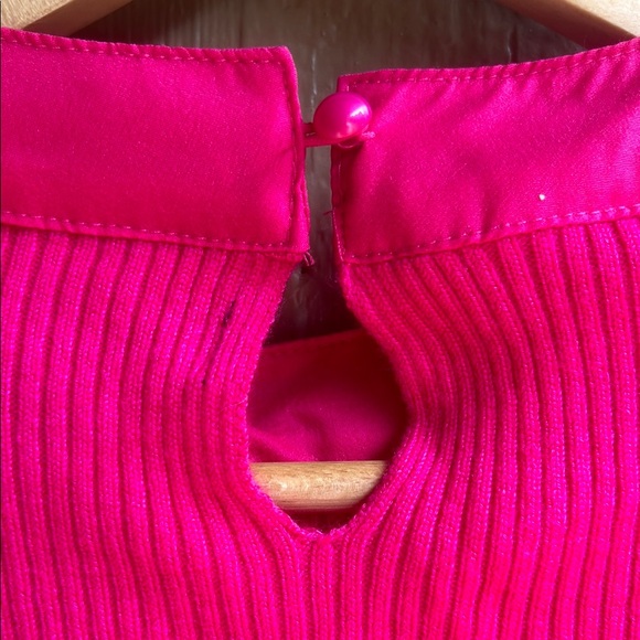 Vibrant Pink Knit Long Sleeve Tie Front Blouse - Picture 4 of 5